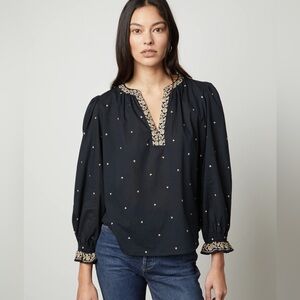 Velvet by Graham & Spencer Ania Novelty Embroidery‎ Blouse NWT!